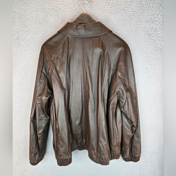 Preston & York Mens Leather Jacket Sz L Chocolate Brown Aviator Look 2 Pockets - Picture 11 of 14